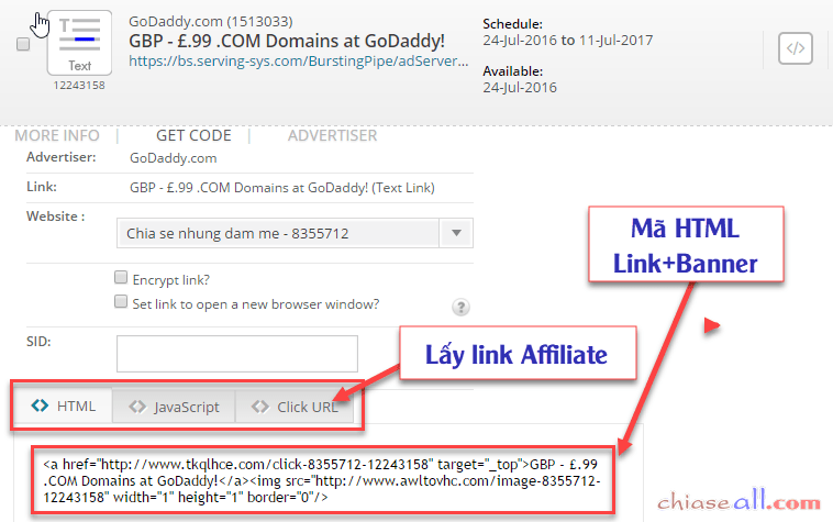 link affiliate godaddy url chiaseall