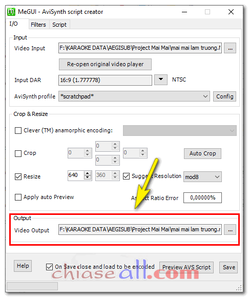 file .avs được tạo khi encode bằng megui