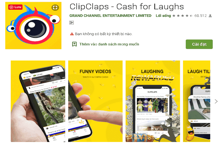Ứng dụng, App kiếm tiền online ClipClaps