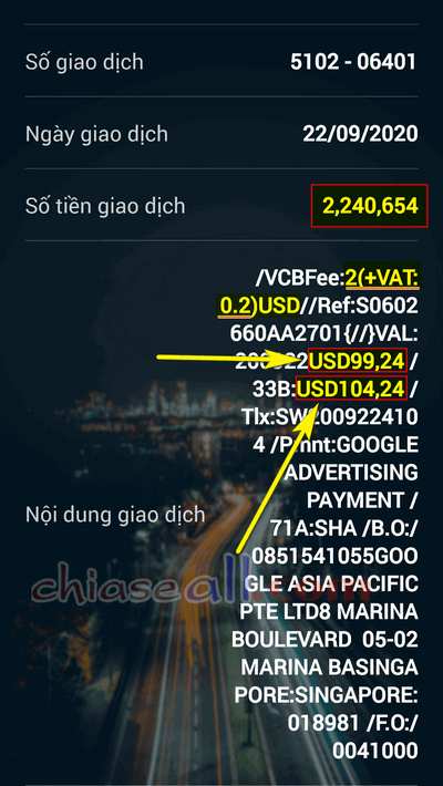 phí nhận tiền Google Adsense qua ngân hàng Vietcombank