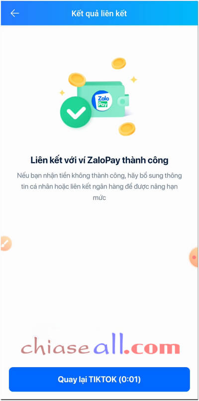 Thêm tài khoản ZaloPay vào TikTok thành công